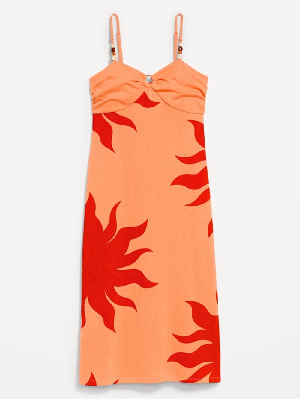 Old Navy Orange Midi Dress with Red Sun Motif